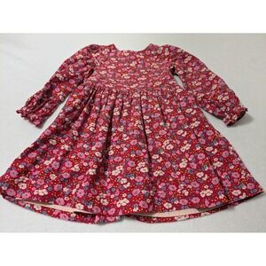 Mini Boden Girls 6-7 Dress Red Corduroy Floral Long Sleeve Christmas Modest